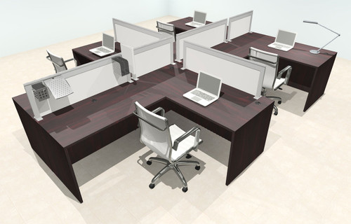 Four Person L Shape Modern Aluminum Organizer Divider Office Workstation Desk Set, #OT-SUL-SPS47